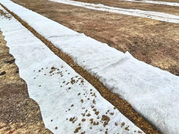 Drainage channels being installed for an arena